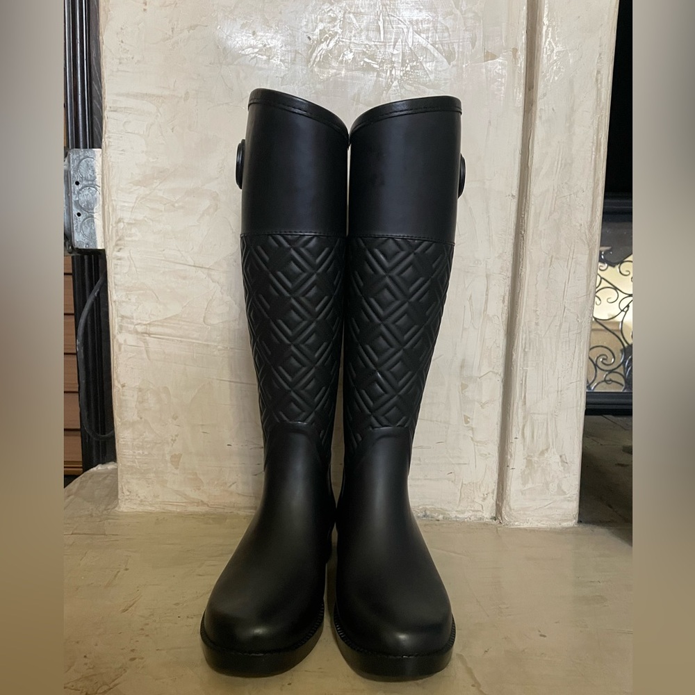 Tory Burch Marion Quilted Rain Boots Size 5 Black NIB NEW Style # 50898